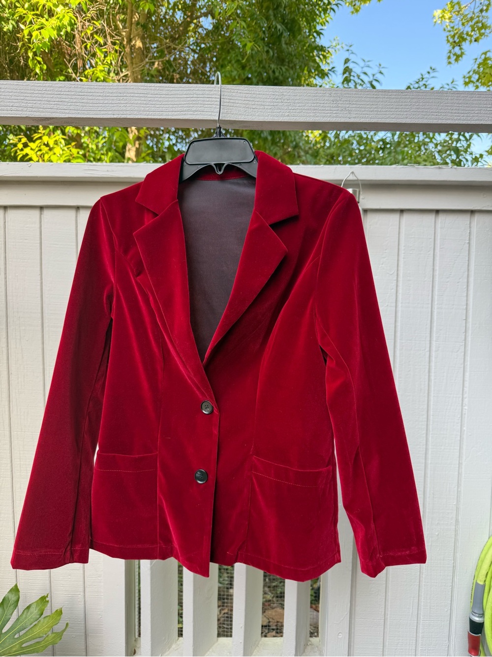 Women's Red Velvet Blazer Jacket - Classic Tailored Style